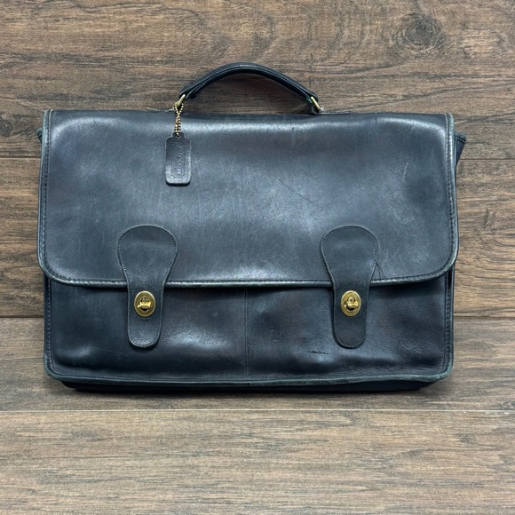 Vintage Coach Briefcase 6012 Black Leather USA Messenger Top Handle